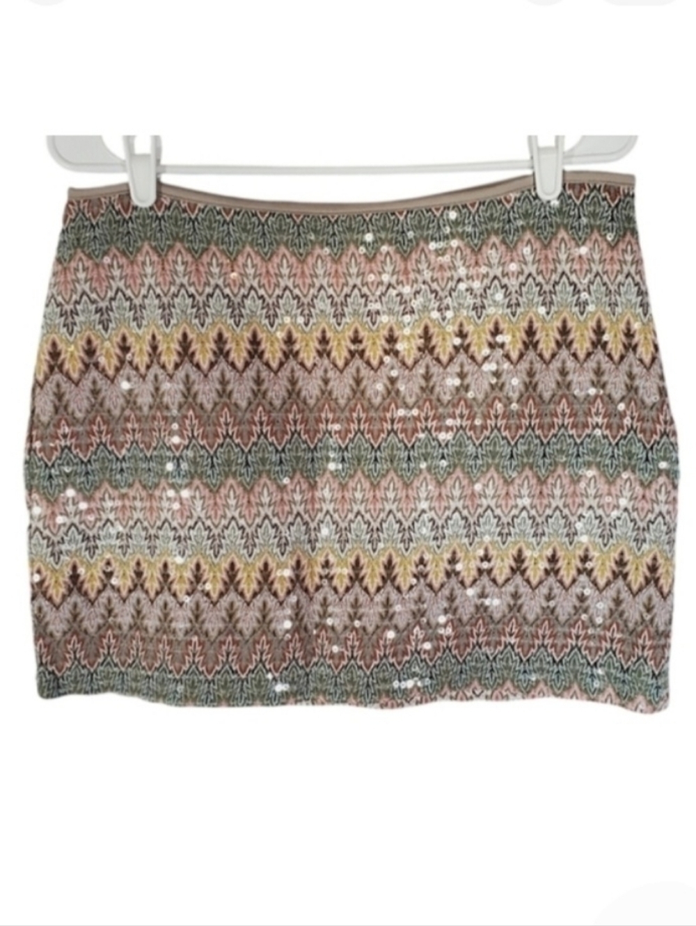 1433 * Express Sequin Aztec Geometric Print Mini Skirt Size M